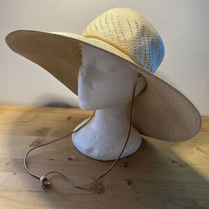 S.F. Green Sunhat Woven Straw Wide Brim Women's Hat w Leather Chin Strap 56 cm